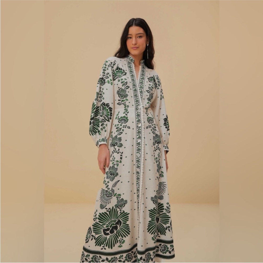 FARM Rio Green and White Maxi Dress